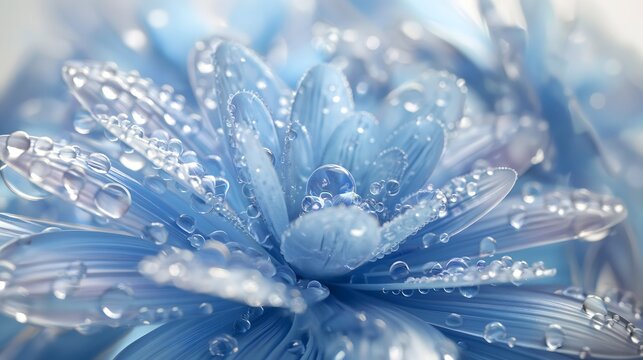 4. **Prompt 4:** Craft a visually stunning 3D composition portraying an abstract crystal blue flower adorned with shimmering water drops. Against a neutral, isolated background, showcase the