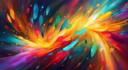 Obraz premium A colorful explosion of paint splatters with a yellow line in the middle