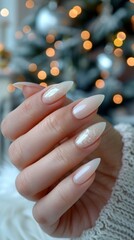 Naklejka premium Elegant Almond-Shaped Nails with Glitter Detail