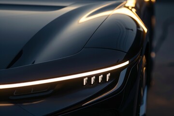 Close-up of a futuristic car's sleek headlight, perfect for themes of innovation, technology, and modern automotive design.

