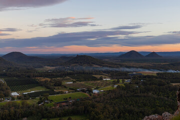 Naklejka premium Beautiful sunset view around Glasshouse Mountains, Queensland, Australia.