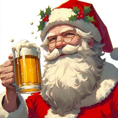 Santa claus holding a glass of beer illustration