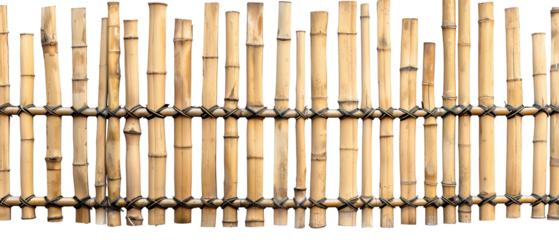 A row of bamboo poles with rope tied to them