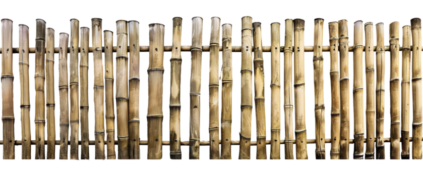 A row of bamboo sticks are lined up in a row