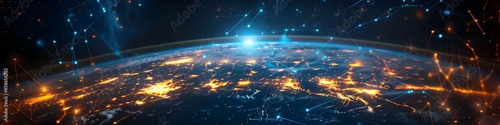 Aufkleber luminous planet earth visualizing worldwide connectivity with intricate digital pathways in moody