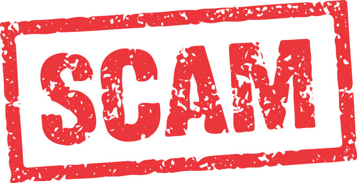 scan stamp with grunge effect with box border. Scammer logo stamp vector for warning of fraud, being deceived and lied to.