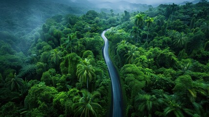 A winding road through a lush jungle