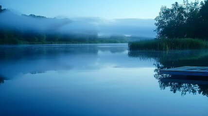 Fototapeta premium blue pond at dusk, AI Generative.