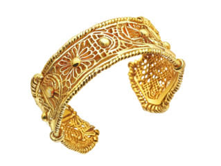 A gold bracelet with a flower design