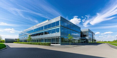 Obraz premium Contemporary Corporate Office in New Condition with Blue Sky Background