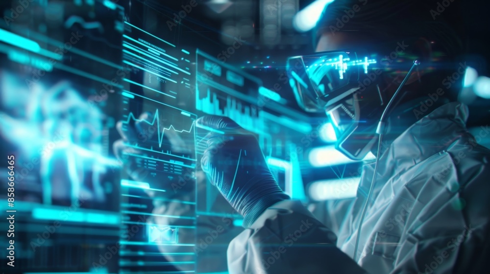 Poster a doctor performs a complex using their smart glasses to access patient records xrays and live feed 