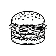 simple line doodle hamburger food hand drawn vector illustration template design