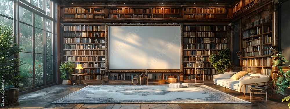 Poster cozy and refined home library with built in bookshelves directional lighting and muted tones create 