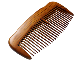 A wooden comb with a wooden handle