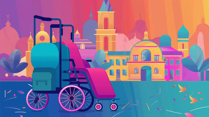 Naklejka premium A flat design of accessible travel accommodations, Disability Pride Month, flat design, with copy space