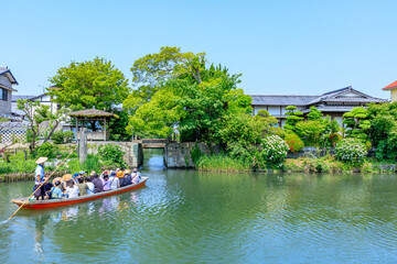 初夏の柳川の風景　柳川掘割川下り　福岡県柳川市　Scenery of Yanagawa in early summer. Yanagawa Horiwari river rafting. Fukuoka Pref, Yanagawa City.