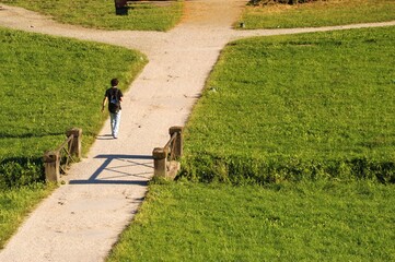 Strada sterrata in mezzo ad un prato con canale, Lucca
