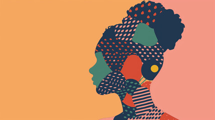 A flat design of a person with different patterns representing their intersectional identity, Intersectionality Awareness Month, flat design, with copy space