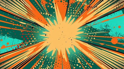 Abstract Comic Book Style Explosion with Green and Orange Hues