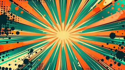 Abstract Radial Comic Book Background with Orange, Green and Yellow Colors