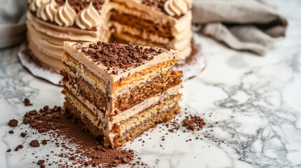 Delicious Slices of Layer Cake on Elegant Marble Background