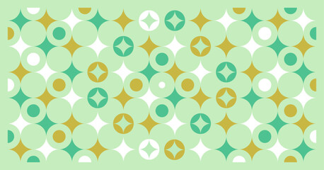 Geometric shapes include circles and stars with a seamless pattern for decoration. Vector illustration.