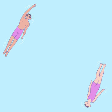 Personas nadando en el mar ilustraci&oacute;n digital