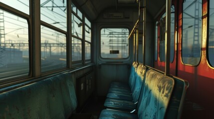 Fototapeta premium The sound of the train chugging along the tracks echoes through the twilight air.
