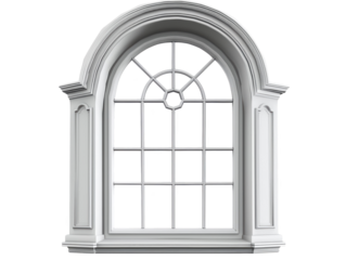 A large arched window with a white frame