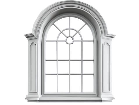 A large arched window with a white frame