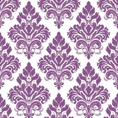 Generate a repeating Louis pattern with delicate damask designs. Use a single color like royal purple. The design should be ornate and classic, perfect for sophisticated fabric prints.