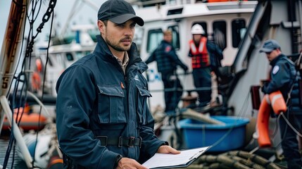 Coast Guard Officer at Busy Dock