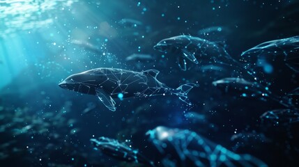 A network of underwater sensors connected by 5G technology allowing for the monitoring of marine animal movements in realtime and the detection of potential threats.