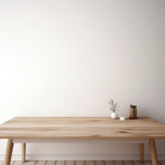 A Minimalistic Wooden Desk Amid Soft Focus White Surroundings