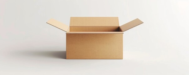 Open cardboard box on a plain white background, minimalistic concept