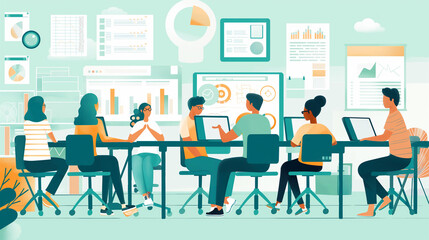 A flat design of an inclusive tech workshop, Disability Pride Month, flat design, with copy space