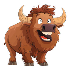 Obraz premium a happy Buffalo cartoon character on white background. vector