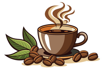 coffee beans and cup steam C.eps