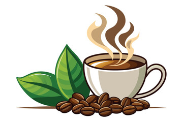 coffee beans and cup steam F.eps