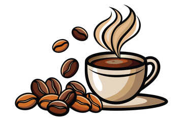 coffee beans and cup steam G.eps