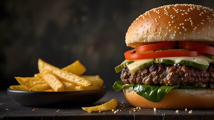 hamburger with french fries