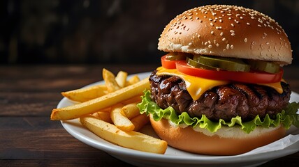 hamburger with french fries