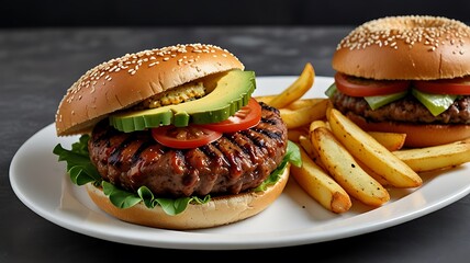 hamburger with fries