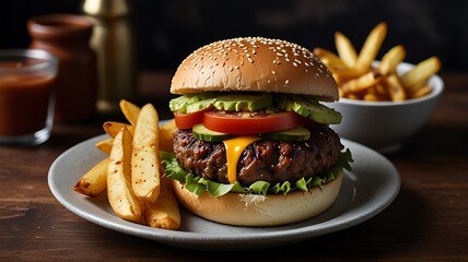 hamburger with french fries