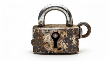 Old silver padlock isolated on white background represents the concept of lockdown