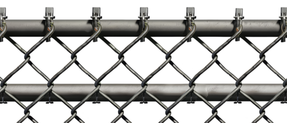 A chain link fence with a metal bar