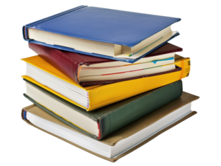 A stack of books with the top one being blue