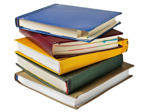 A stack of books with the top one being blue