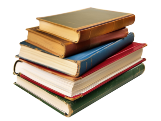 A stack of books with the top book being a green book