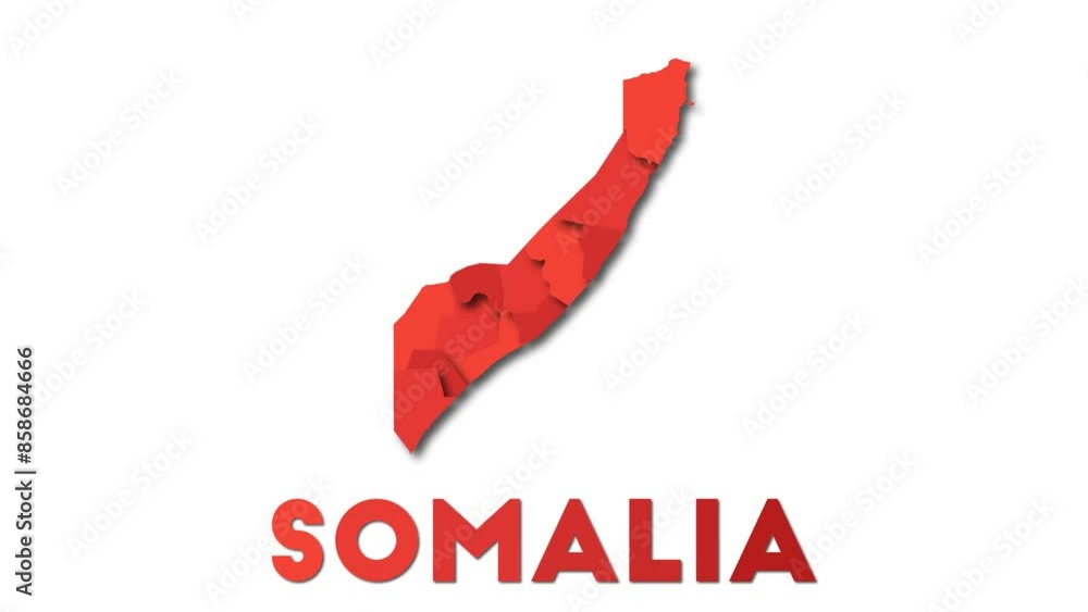 Poster somalia map showing regions. animated country map with title. 4k resolution animation.